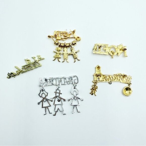 Vintage Grandma Teacher Mom Noel Dangle Brooches Lot KIS - Picture 8 of 10